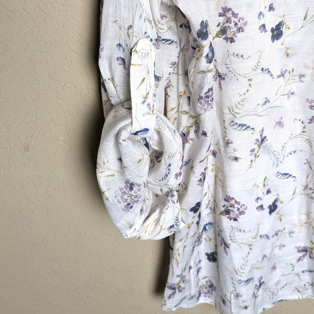 Blousology Sz 1X White Floral Button Front Blouse Cottagecore‎ Romantic Sheer - Picture 4 of 6